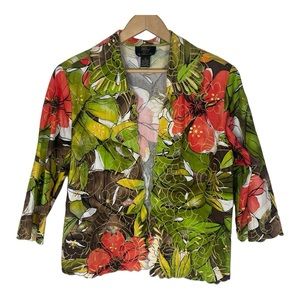 Trenz‎ Woman by Theresa Renz Floral Blazer Jacket Lightweight with Cut Outs 1X